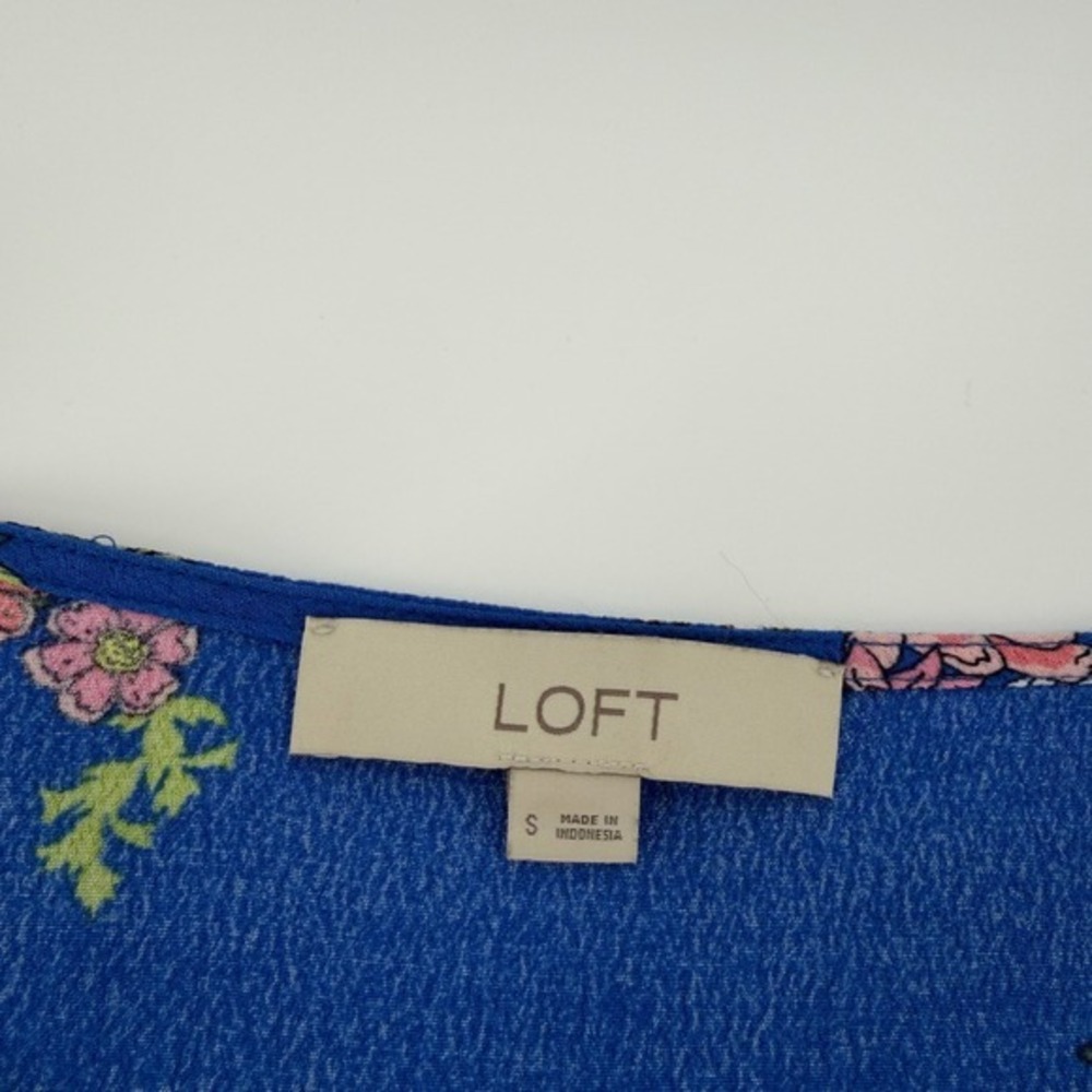 LOFT Blue Floral V Neck Long Sleeve Puff Sleeve Blouse Shirt Women's Size S - Picture 3 of 6
